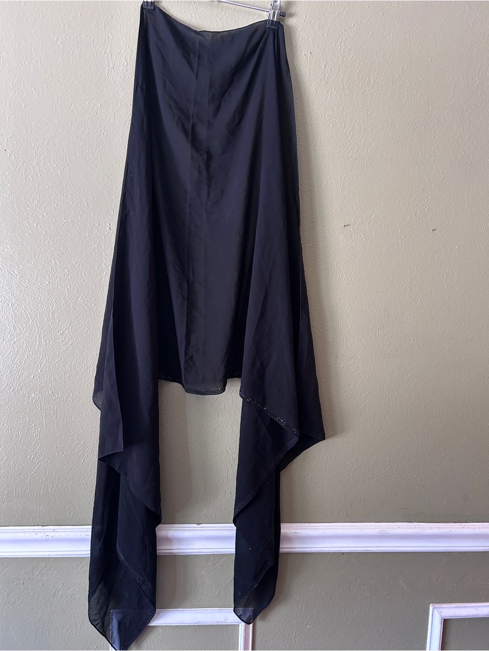 Black Chiffon Rhinestone Trim Witchy Whimsigoth Scarf Shawl Wrao